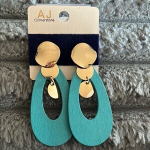 AJ Cornerstone Teal and Gold Earrings